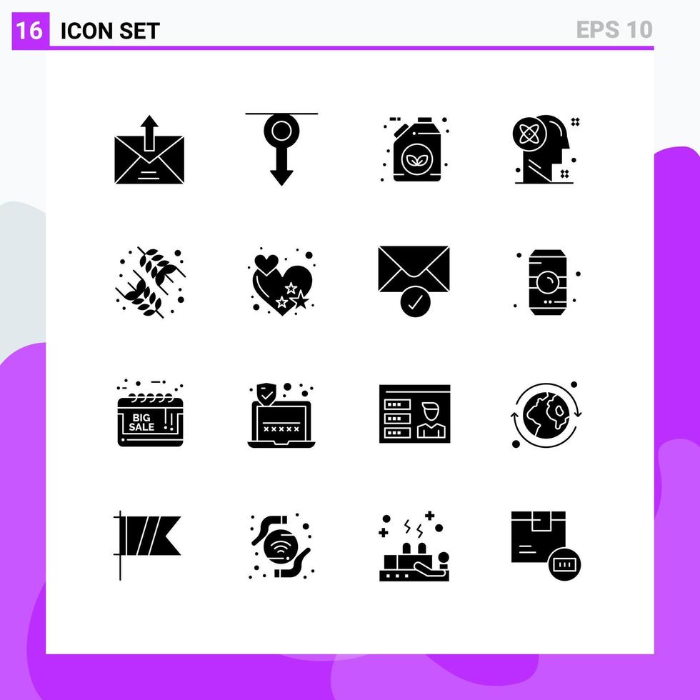 16 universelle solide Glyphen für Web- und mobile Anwendungen. Lösung Mind Man User Benzin editierbare Vektordesign-Elemente vektor