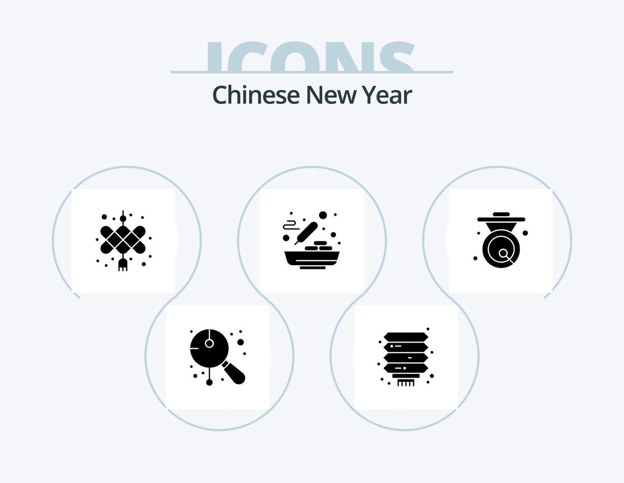 Chinesisches Neujahrs-Glyphen-Icon-Pack 5 Icon-Design. Glocke. Suppe. Neujahr. Essen. Schüssel vektor