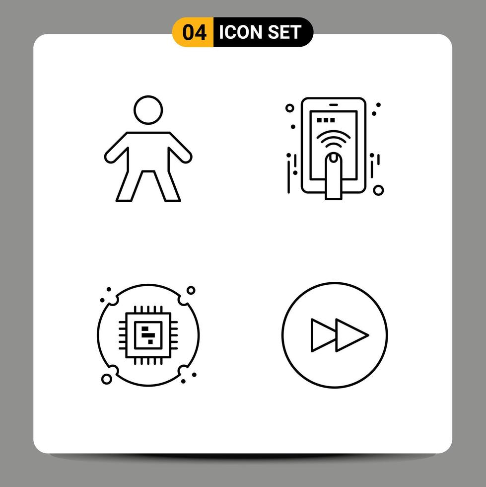 stock vektor ikon packa av 4 linje tecken och symboler för barn processor hand gest cirkel redigerbar vektor design element