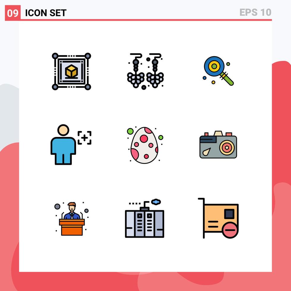 Flaches Farbkonzept mit 9 gefüllten Linien für mobile Websites und Apps Eierdekoration Lolly-Erkennung menschliche editierbare Vektordesign-Elemente vektor