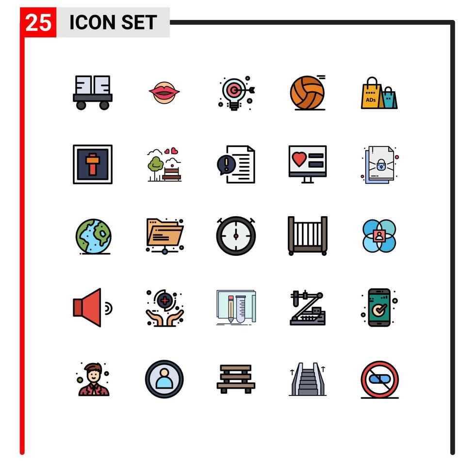 25 universell gefüllte flache Farbzeichen Symbole des Spiels Basketball Gesicht Ball Ziel editierbare Vektordesign-Elemente vektor