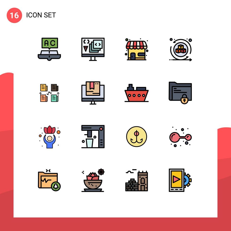 16 universell platt Färg fylld linje tecken symboler av virtuell former utveckling miljö affär redigerbar kreativ vektor design element