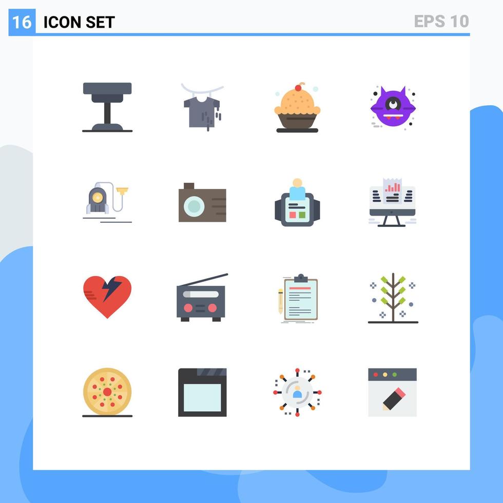 mobil gränssnitt platt Färg uppsättning av 16 piktogram av maskin halloween bakning katt paj redigerbar packa av kreativ vektor design element