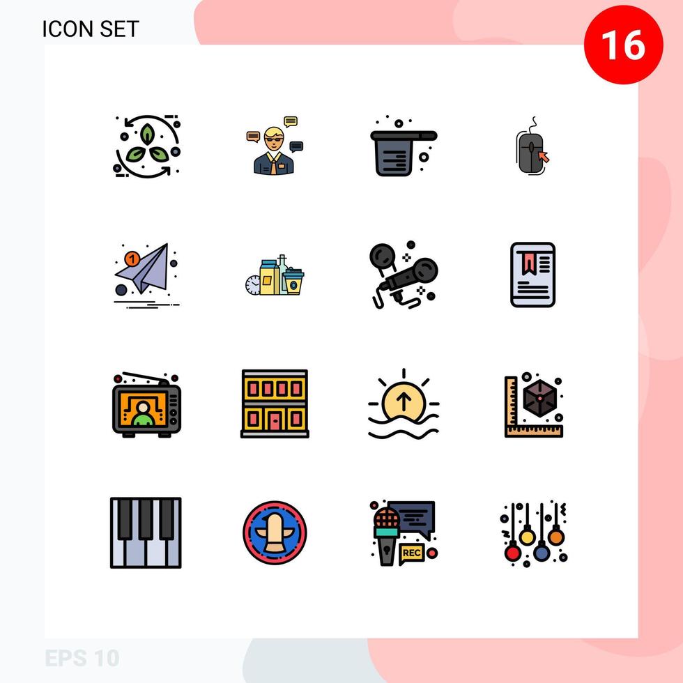 grupp av 16 platt Färg fylld rader tecken och symboler för internet mus chatt mätning matlagning redigerbar kreativ vektor design element