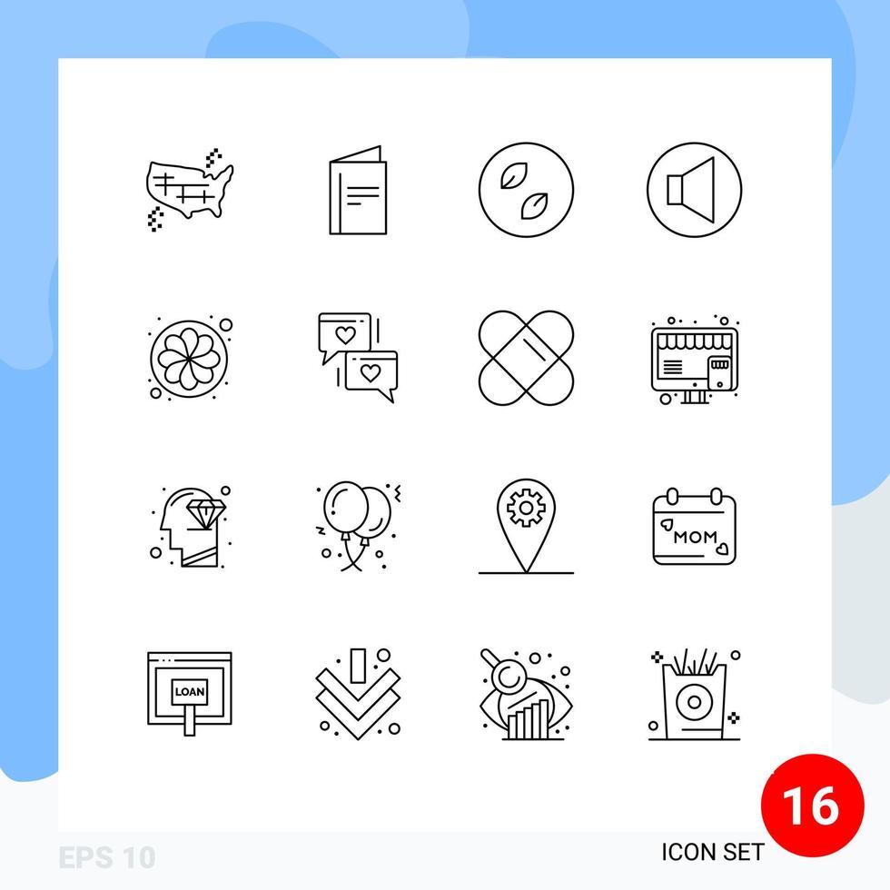 Stock Vector Icon Pack mit 16 Zeilenzeichen und Symbolen für Naturlautstärke Werbelautsprecher Natur editierbare Vektordesign-Elemente