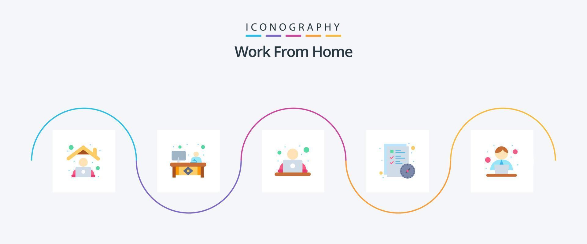 Work from Home Flat 5 Icon Pack inklusive Mitarbeiter. Aufgabe. Monitor. Datei. Arbeiter vektor