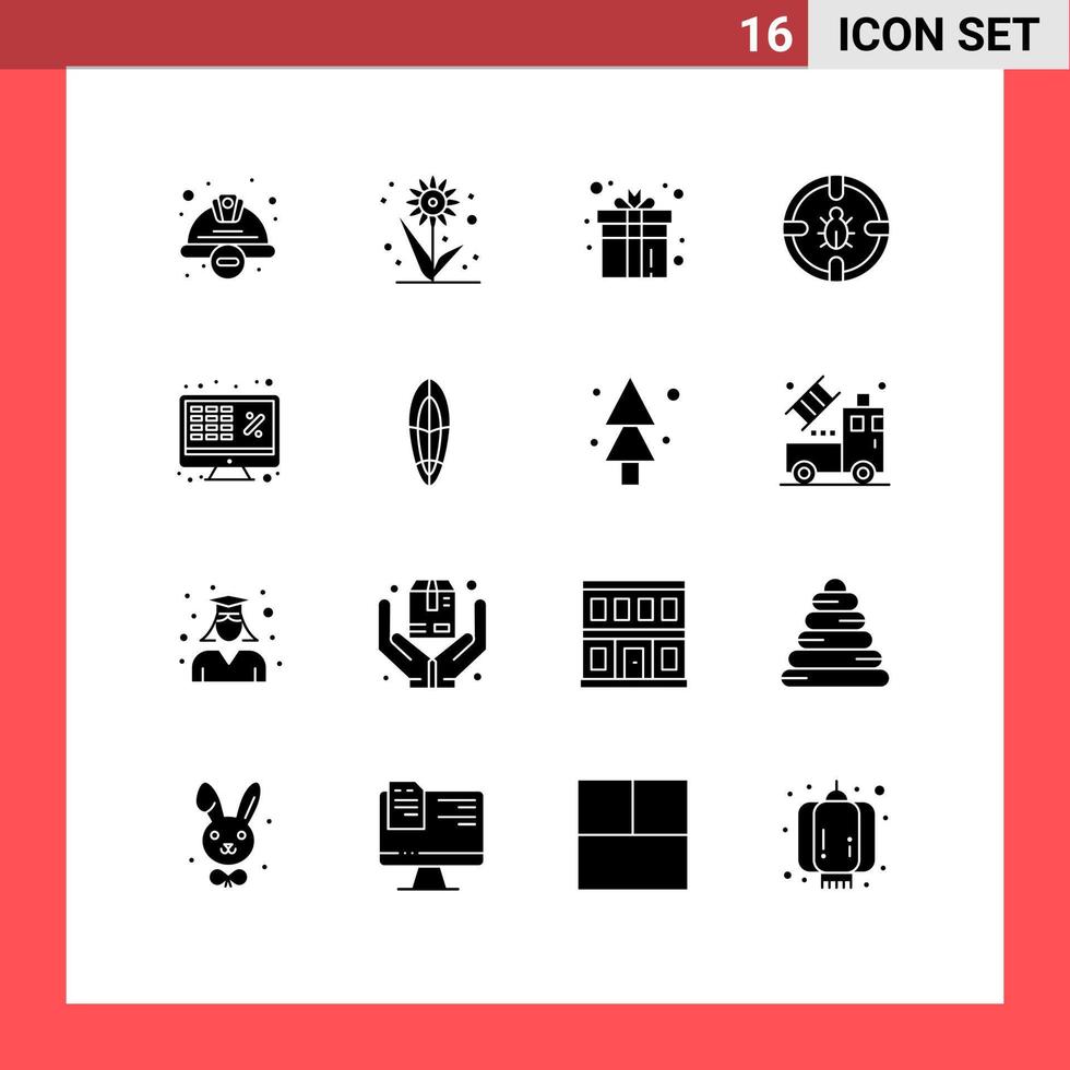 Packung mit 16 modernen soliden Glyphen-Zeichen und Symbolen für Web-Printmedien wie Schutz Internet-Sonnenblumen-Bug-Spiel editierbare Vektordesign-Elemente vektor