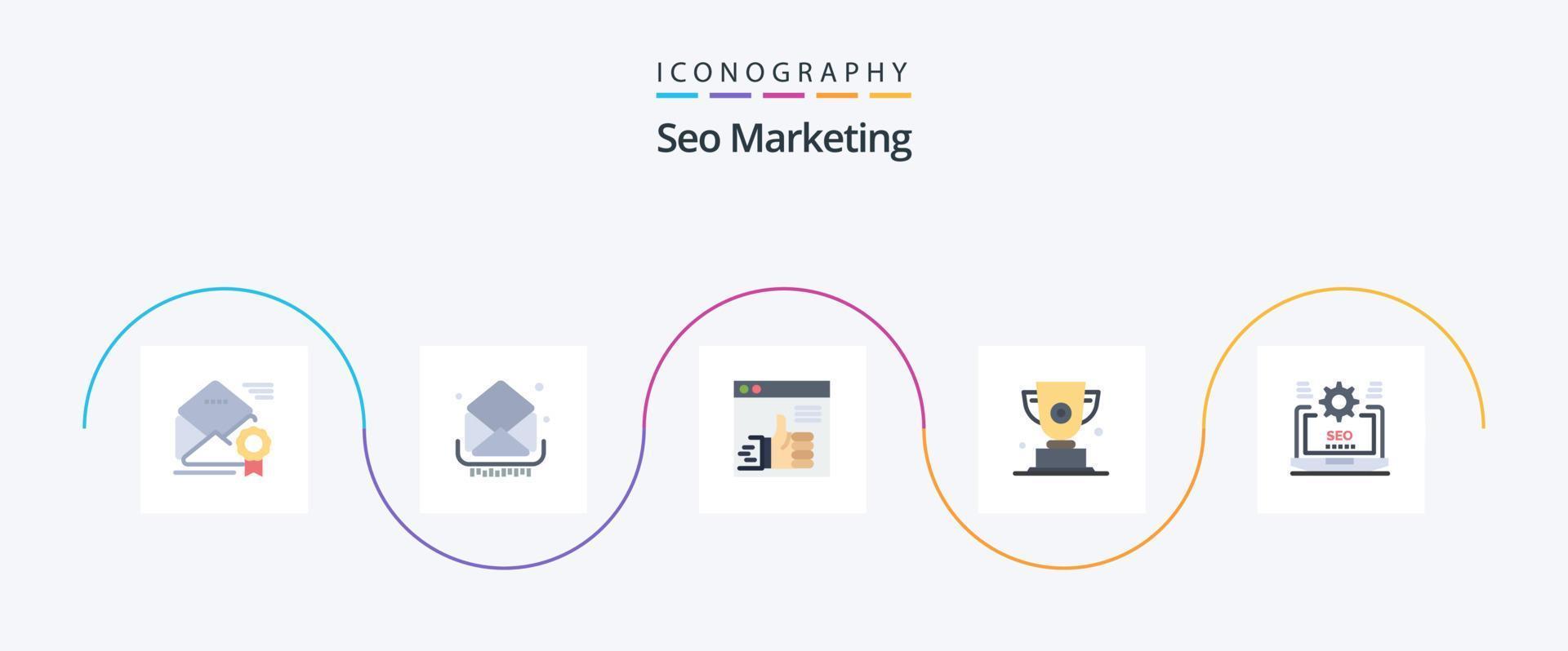 SEO Marketing Flat 5 Icon Pack inklusive Auszeichnung. Trophäe. Posteingang. Netz. hoch vektor