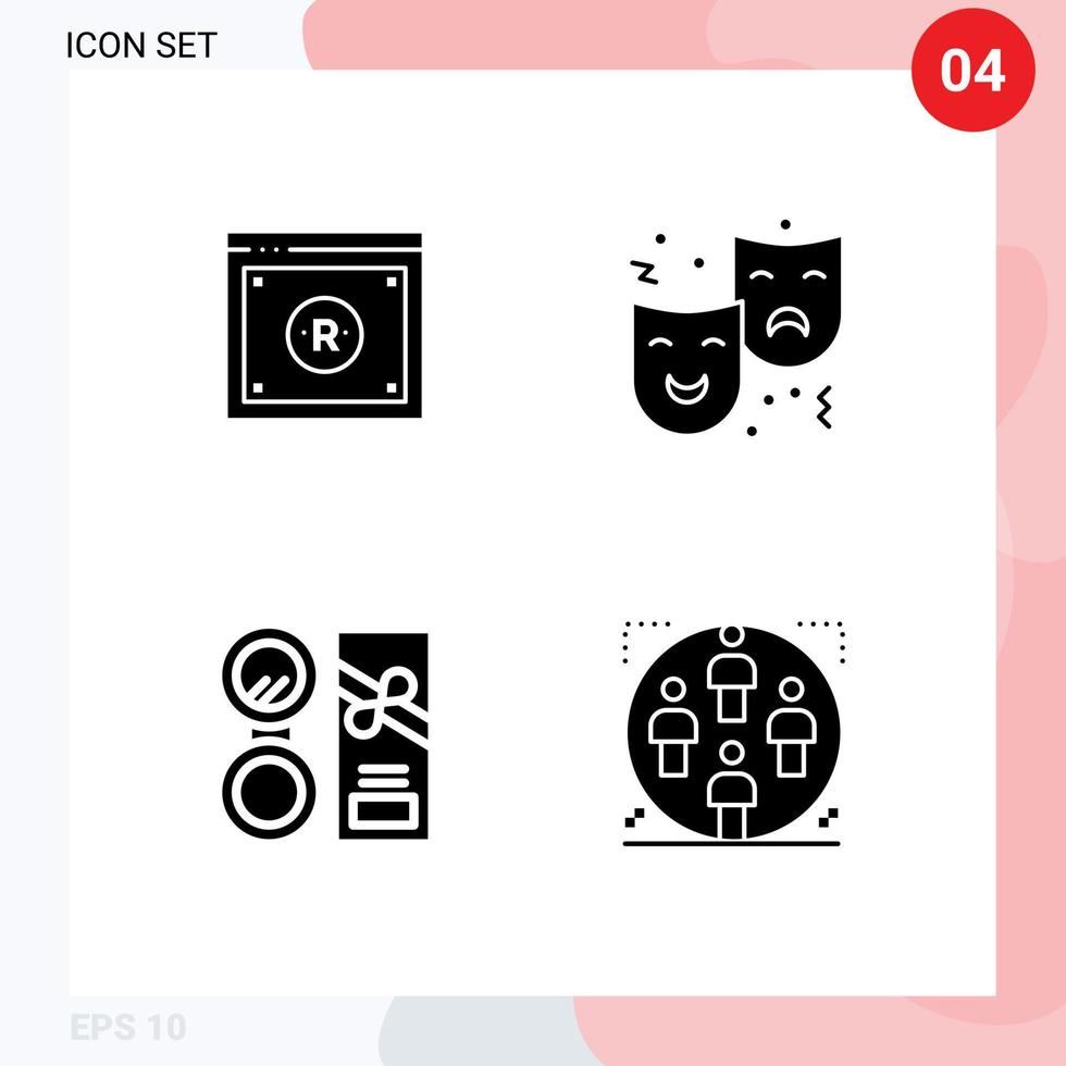 modern uppsättning av 4 fast glyfer och symboler sådan som företag drama lag ansikte skönhet redigerbar vektor design element