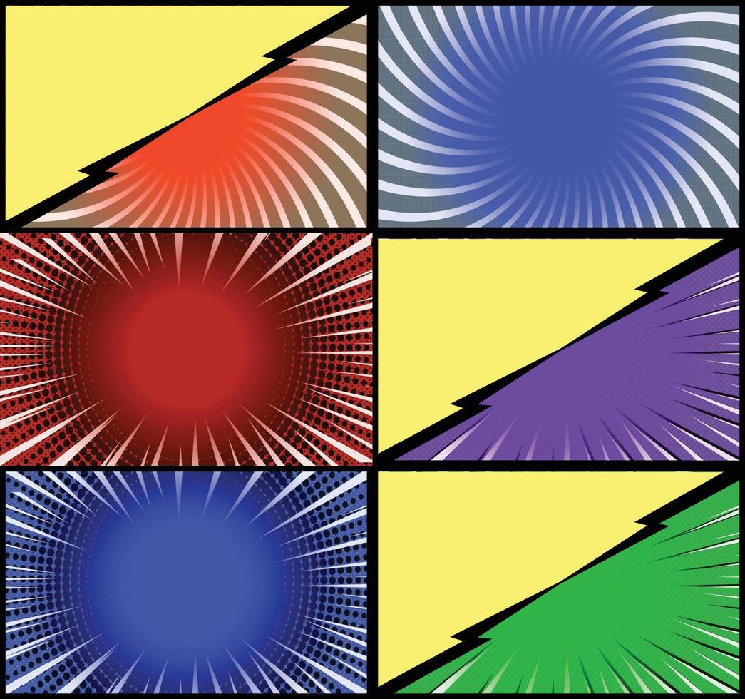 komisk bok färgrik ramar bakgrund med halvton strålar radiell och prickad effekter pop- konst stil vektor