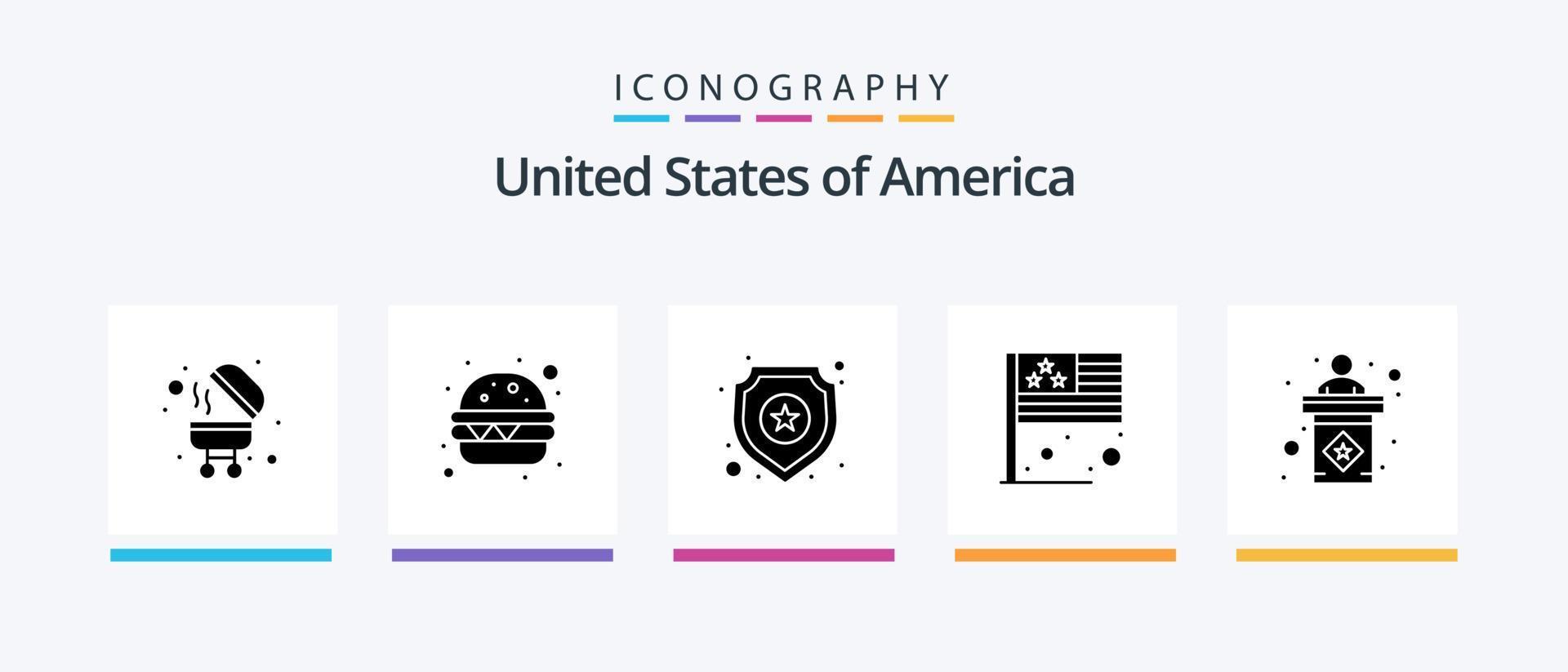 USA glyf 5 ikon packa Inklusive tecken. val. stjärna. usa. flagga. kreativ ikoner design vektor