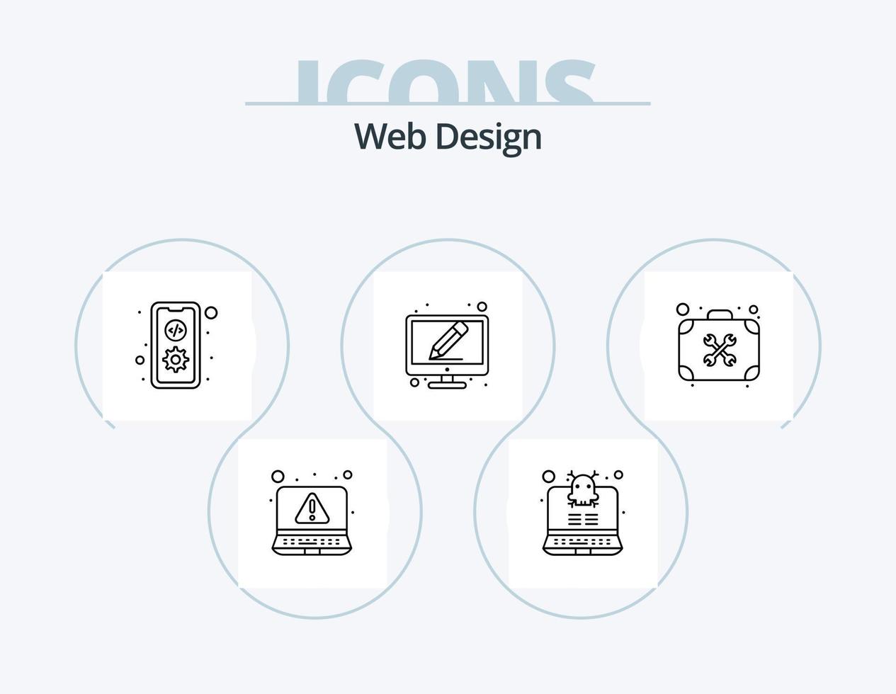 Webdesign-Linie Icon Pack 5 Icon-Design. Landung. Netz. App. Foto. Netz vektor