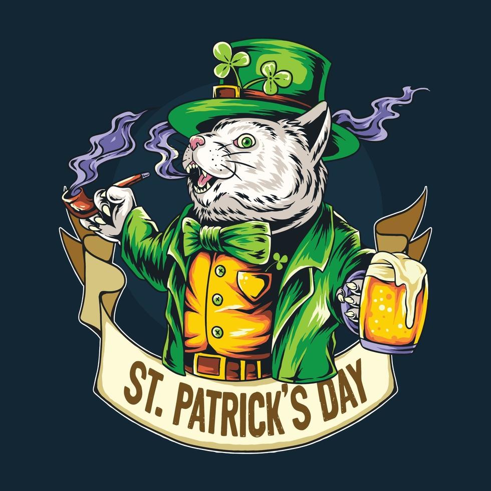 süße Katze st Patricks Tag hält ein Glas voll Bier vektor