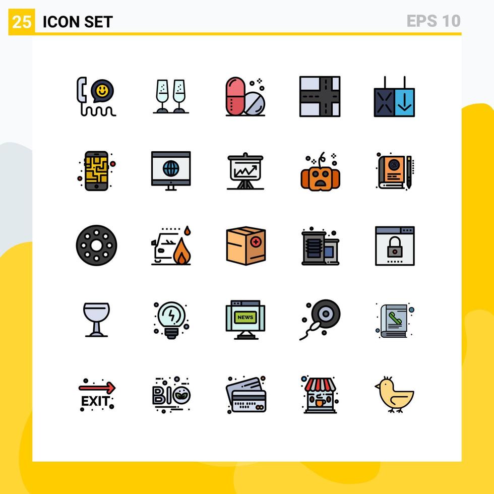 uppsättning av 25 modern ui ikoner symboler tecken för mobil trafik toasting omvänd väg redigerbar vektor design element