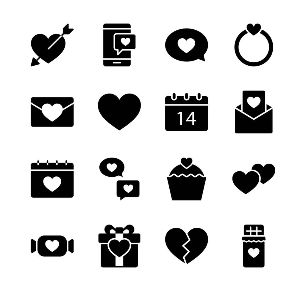 Valentinstag Icon Set. Glücklicher Valentinstag mit Glyphenstil. vektor