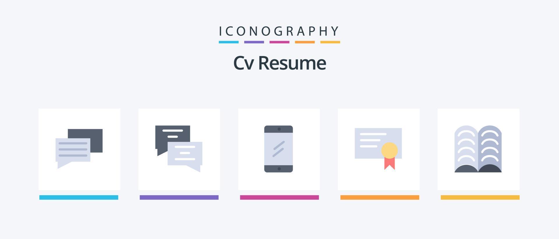 CV återuppta platt 5 ikon packa Inklusive . diplom. lära sig. kreativ ikoner design vektor