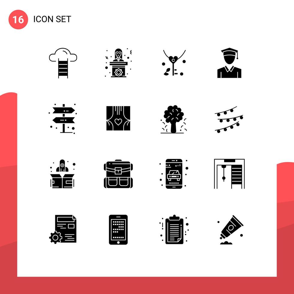 fast glyf packa av 16 universell symboler av beslut gradering lärare utbildning bröllop redigerbar vektor design element
