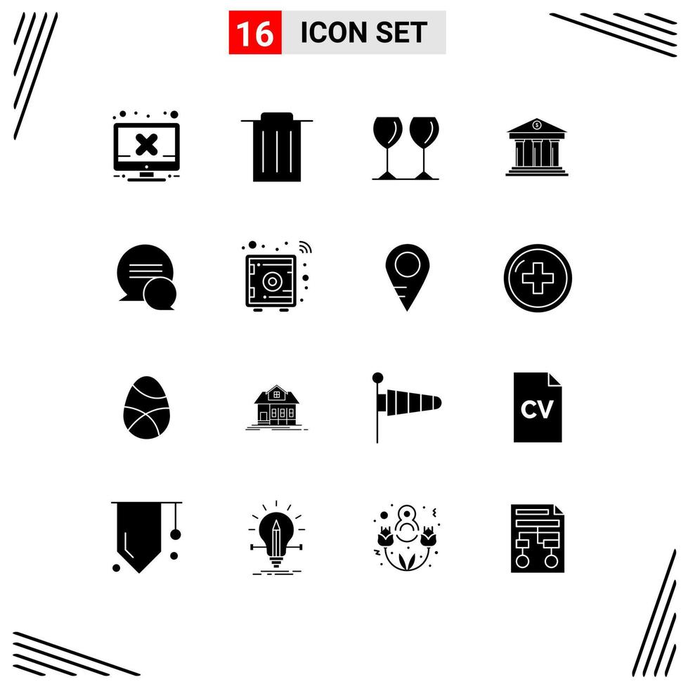 16 universelle solide Glyphenzeichen Symbole für Konversationsgeldbrillen, die bearbeitbare Vektordesignelemente für das Geschäft aufbauen vektor
