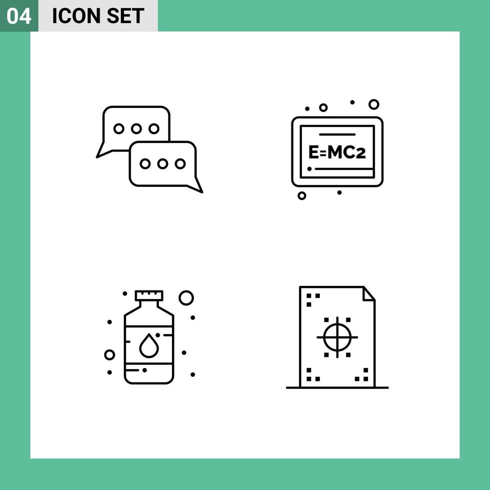 4 thematische Vektor-Fülllinien-Flachfarben und bearbeitbare Symbole der Blasenflaschen-Nachricht Bildung malen bearbeitbare Vektordesign-Elemente vektor