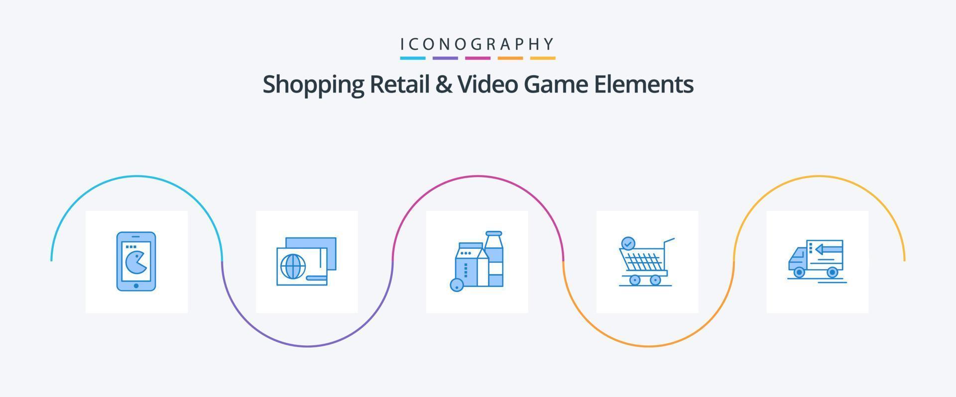 shoping detaljhandeln och video spel element blå 5 ikon packa Inklusive leverans . vagn. mjölk. handla. trolly vektor