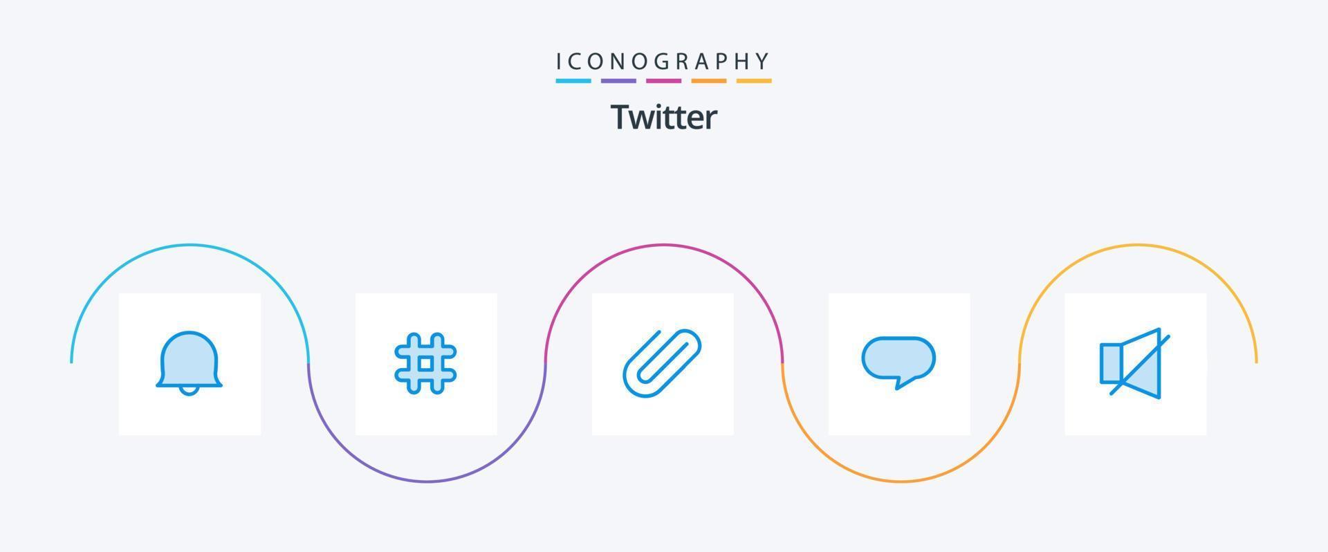 Twitter blå 5 ikon packa Inklusive Twitter. av. Pärm. klocka. chatt vektor