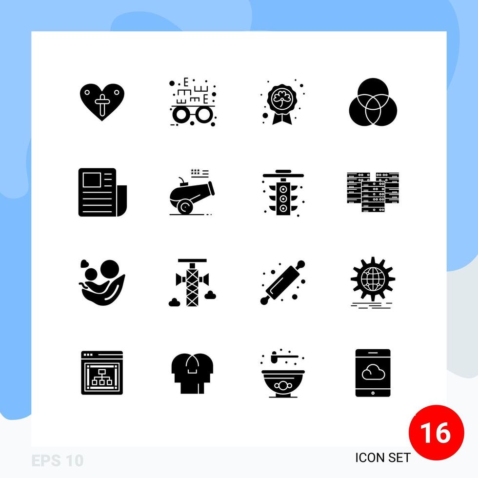 16 solides Glyphenpaket der Benutzeroberfläche mit modernen Zeichen und Symbolen von Textdokumentblattschnittkreisen bearbeitbare Vektordesignelemente vektor