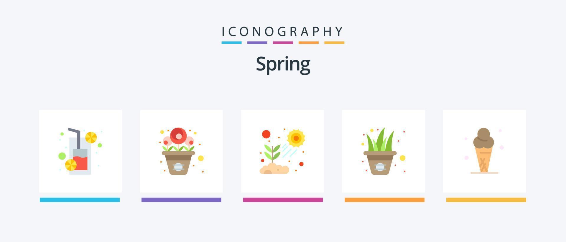 Spring Flat 5 Icon Pack inklusive Eis. Gras. Blatt. Garten. wachsend. kreatives Symboldesign vektor