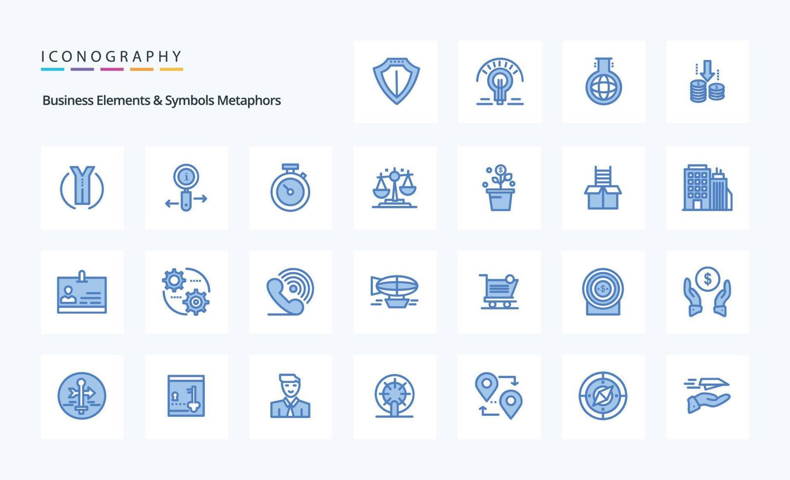 25 företag element och symboler metaforer blå ikon packa vektor