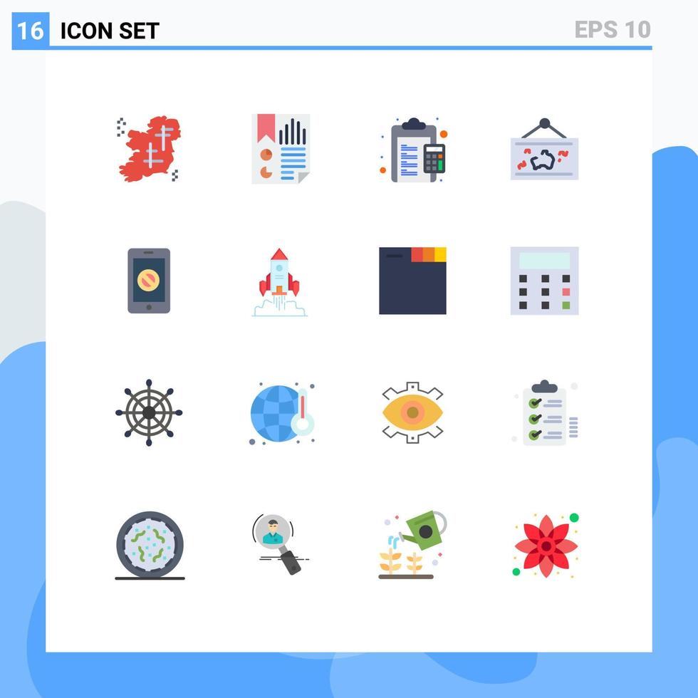 grupp av 16 platt färger tecken och symboler för hänga ram sida betalas avgift redigerbar packa av kreativ vektor design element