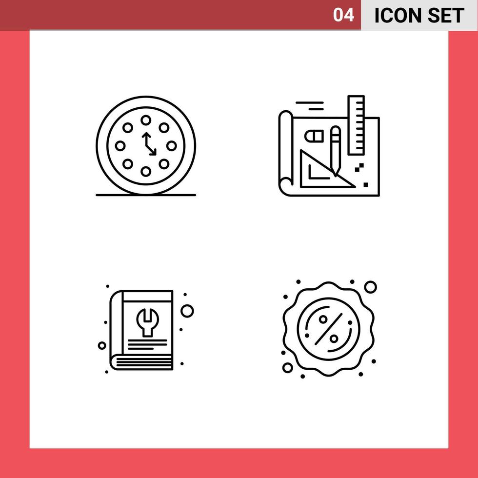 uppsättning av 4 modern ui ikoner symboler tecken för klocka bok tid teckning reparera redigerbar vektor design element