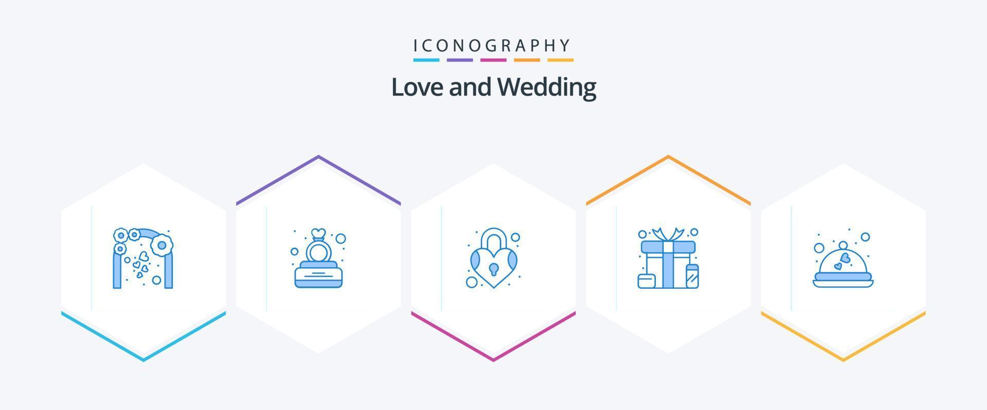 bröllop 25 blå ikon packa Inklusive mat. närvarande. ringa. gåva. låsa vektor