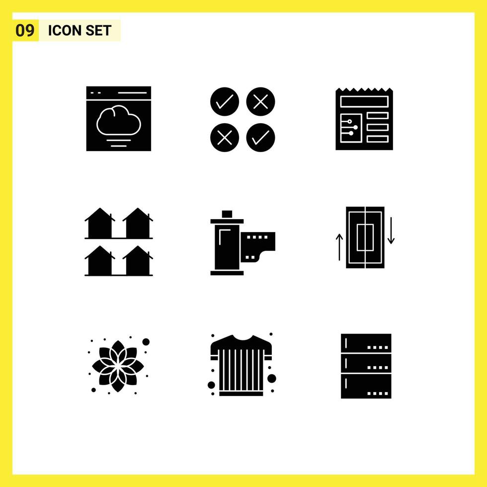 Stock Vector Icon Pack mit 9 Zeilen Zeichen und Symbolen für Geräte Real Document Wohnsiedlung editierbare Vektordesign-Elemente