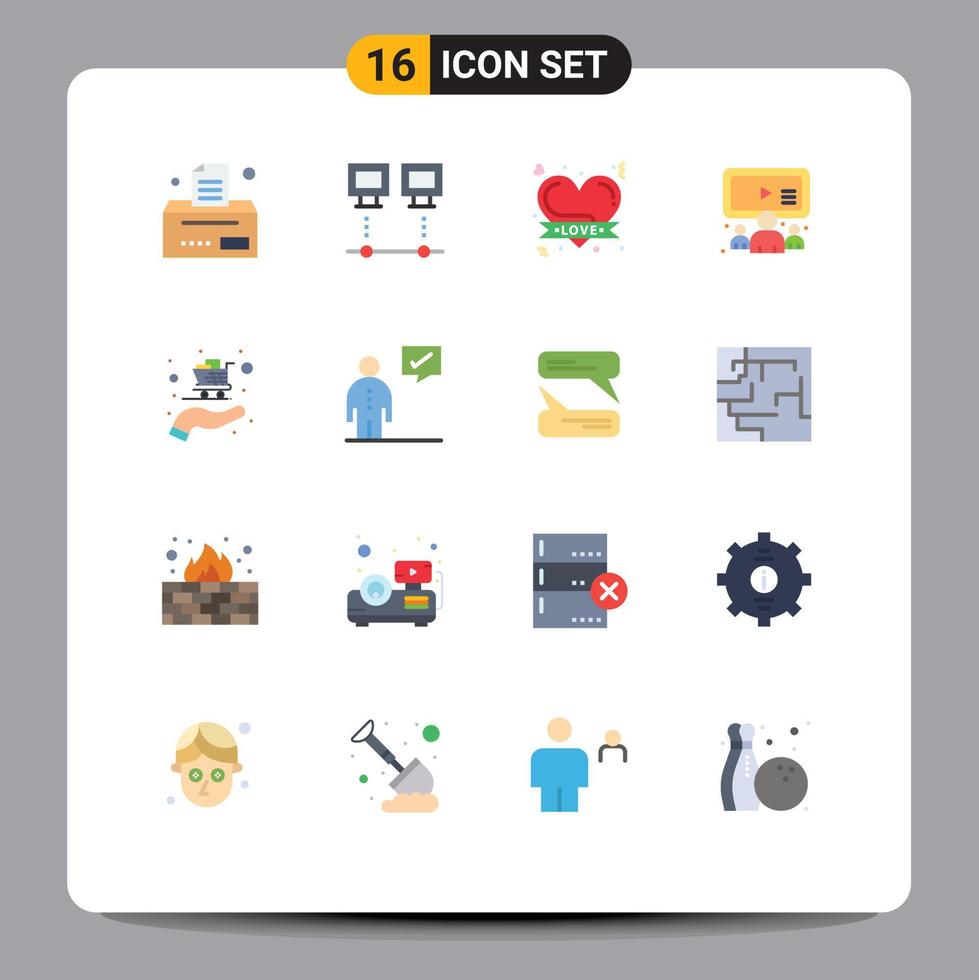 Satz von 16 kommerziellen flachen Farben Pack für Cart User Badge Team Group editierbares Pack kreativer Vektordesign-Elemente vektor
