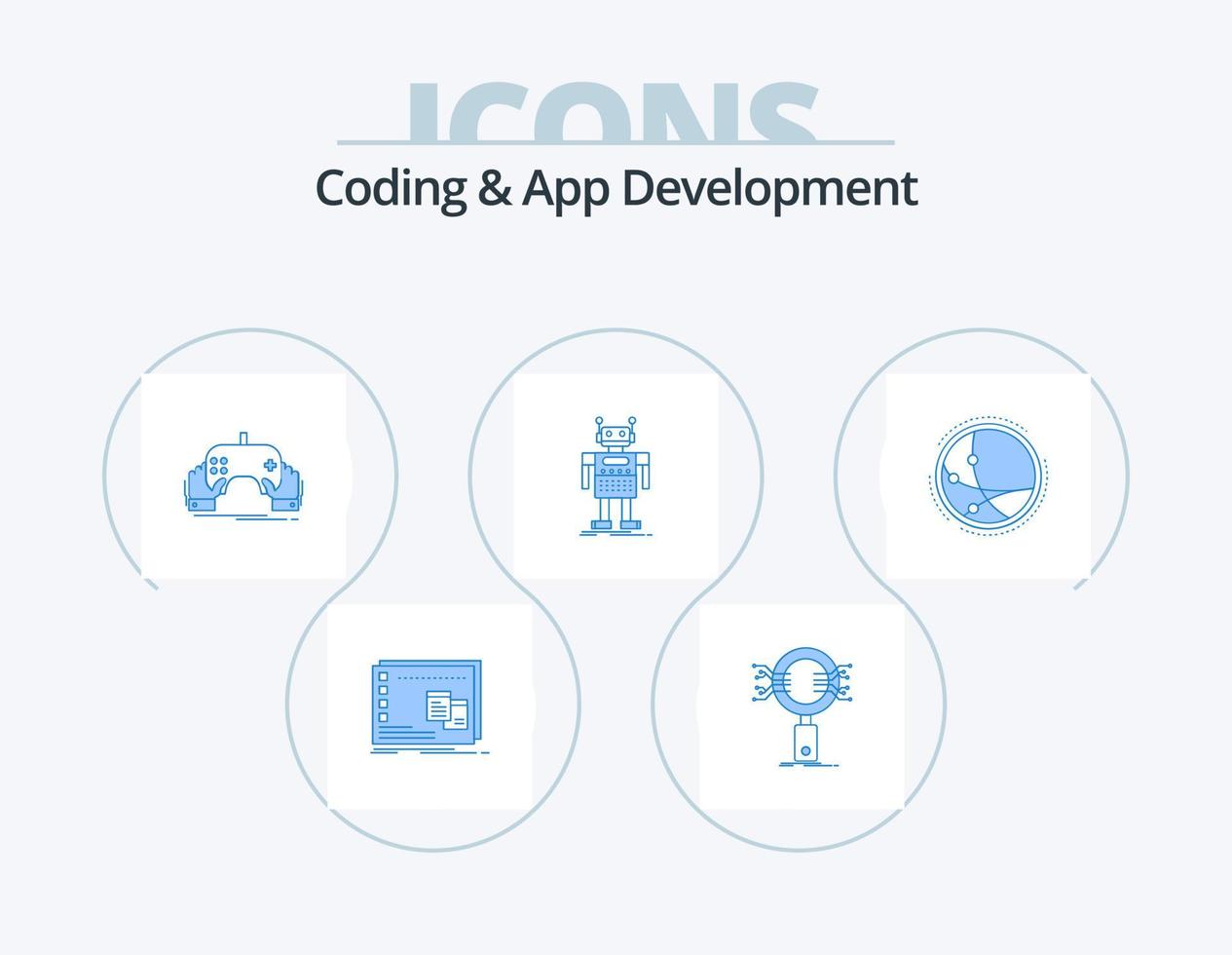 kodning och app utveckling blå ikon packa 5 ikon design. android. forskning. app. mobil vektor