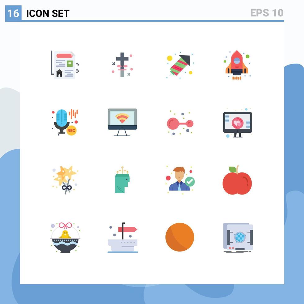 piktogram uppsättning av 16 enkel platt färger av dator professionell brand arbete mikrofon börja redigerbar packa av kreativ vektor design element