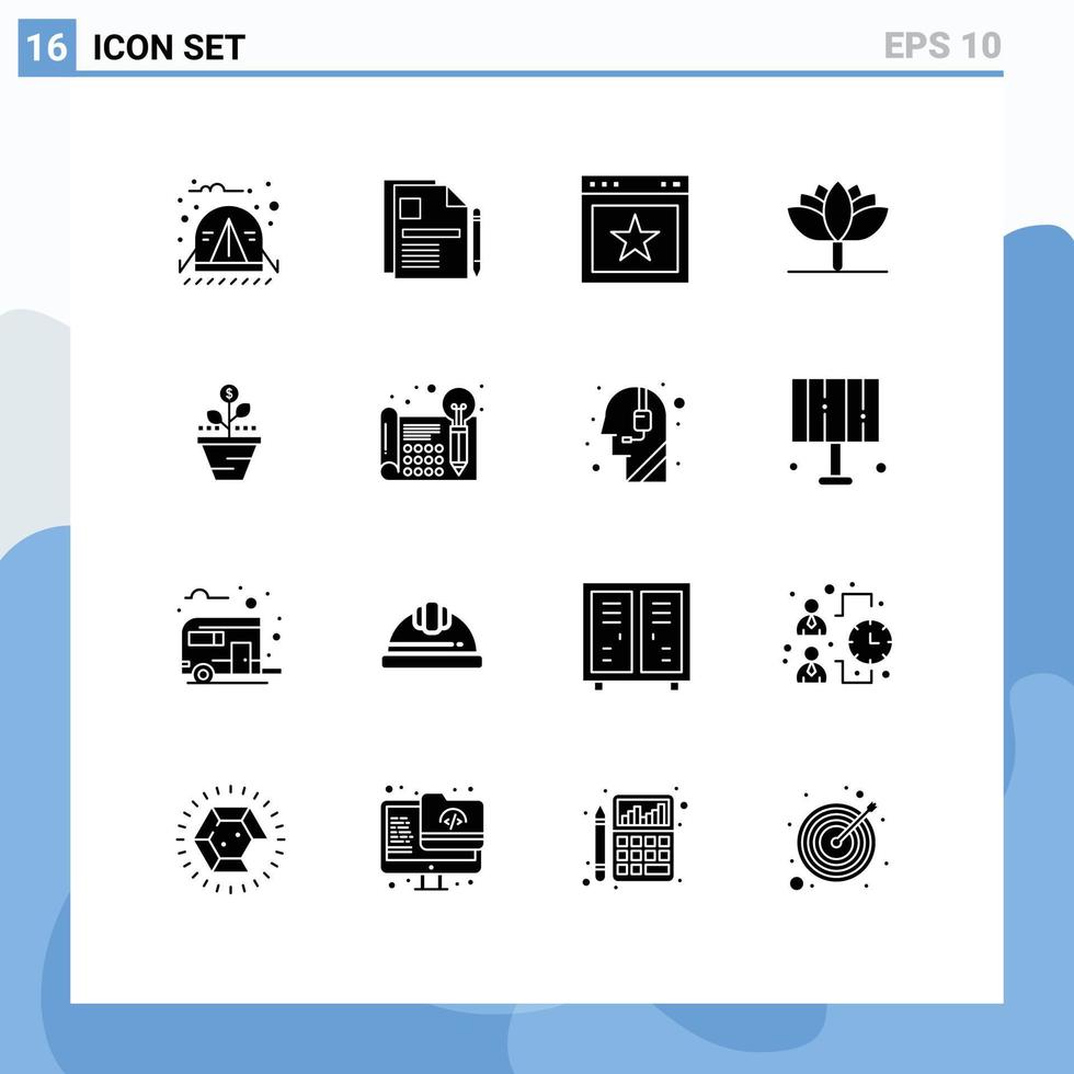 16 universelle solide Glyphen, die für Web- und mobile Anwendungen gesetzt werden Business Tulpe Zeichen Vertrag Frühlingsblume Website editierbare Vektordesign-Elemente vektor