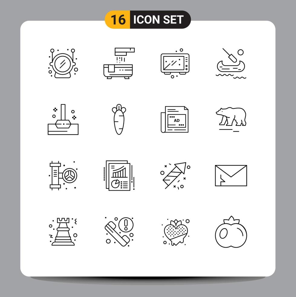 Stock Vector Icon Pack mit 16 Zeilenzeichen und Symbolen für Badmop Cooking Canada Boat editierbare Vektordesign-Elemente