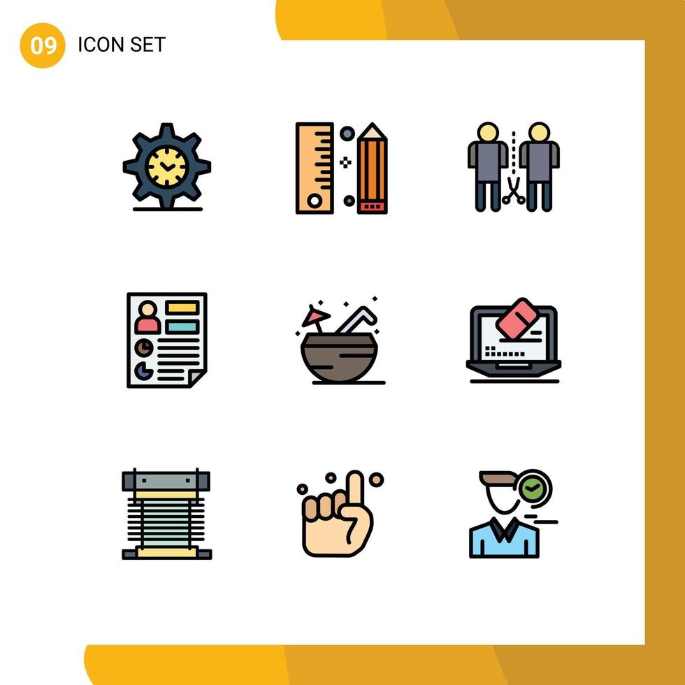 Satz von 9 kommerziellen Filledline-Flachfarbpaketen für Seitendatenprogrammierung Analytik Personen editierbare Vektordesign-Elemente vektor