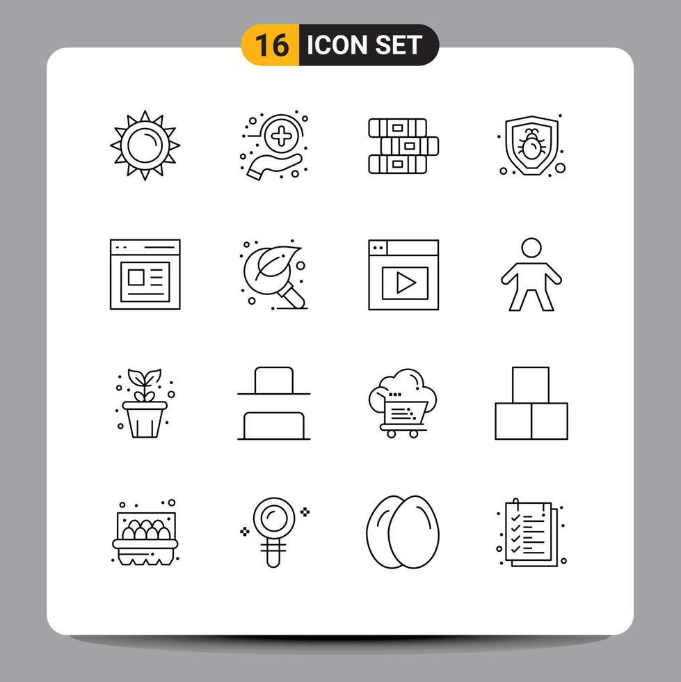16 universelle Gliederungszeichen Symbole für den Schutz von Benutzerinhalten, Bildung, Kommunikation, editierbare Vektordesign-Elemente vektor