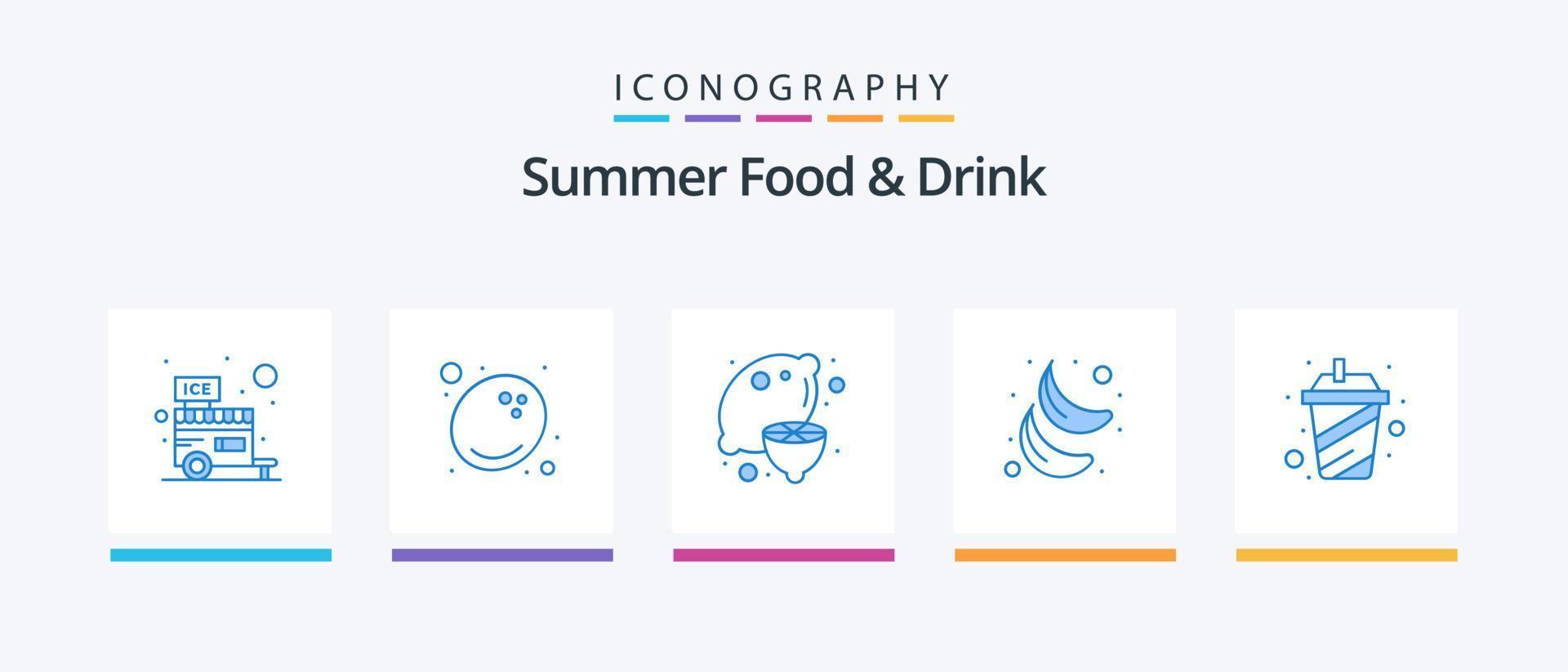 sommar mat och dryck blå 5 ikon packa Inklusive juice. mat. friska. frukt. banan. kreativ ikoner design vektor