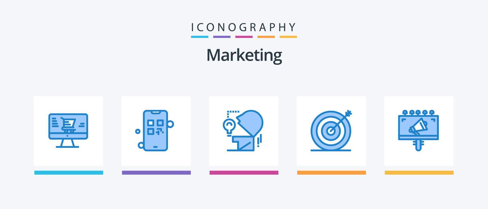 marknadsföring blå 5 ikon packa Inklusive anslagstavla. annons. sinne. mål. mål. kreativ ikoner design vektor