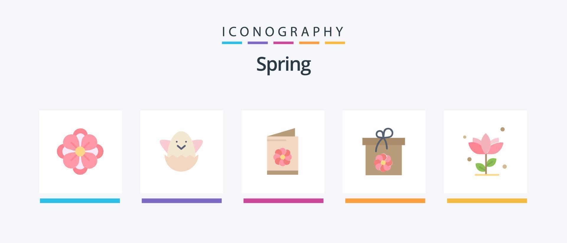 Spring Flat 5 Icon Pack inklusive Blume. Flora. Karte. Frühling. Kasten. kreatives Symboldesign vektor