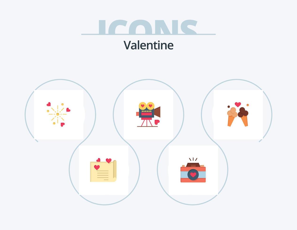 valentine platt ikon packa 5 ikon design. fyrverkeri. dag. kamera. alla hjärtans dag. par fotografi vektor