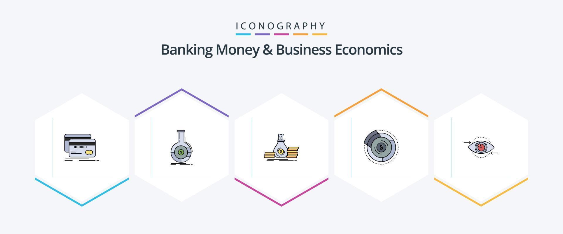 bank pengar och företag ekonomi 25 fylld linje ikon packa Inklusive diagram. balans. företag. pengar. investering vektor