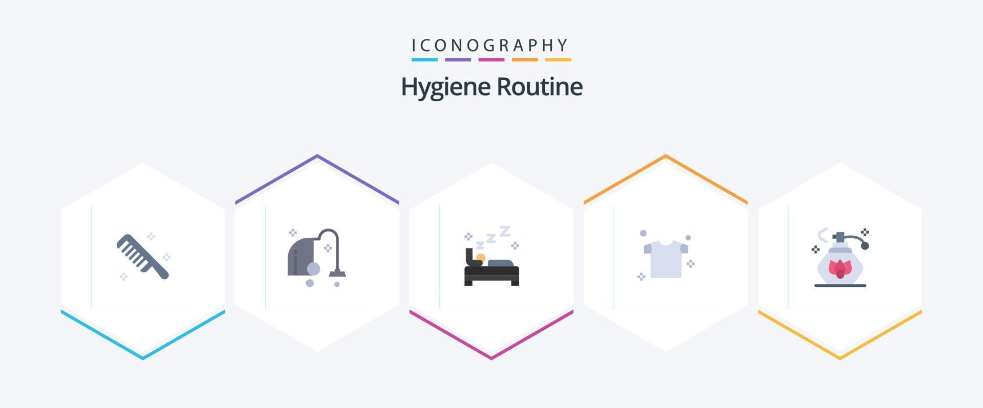 Hygieneroutine 25 Flat Icon Pack inklusive Clean. Reinigung. Bett. Shirt. Kleidung vektor