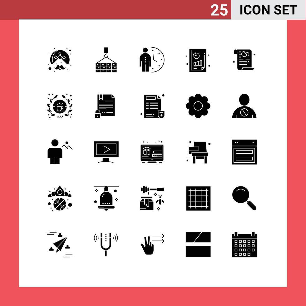 solides Glyphenpaket mit 25 universellen Symbolen der Graphenanalyse finanzielle Leistung Krangeschäft Produktivitätsbericht Optimierung editierbare Vektordesign-Elemente vektor