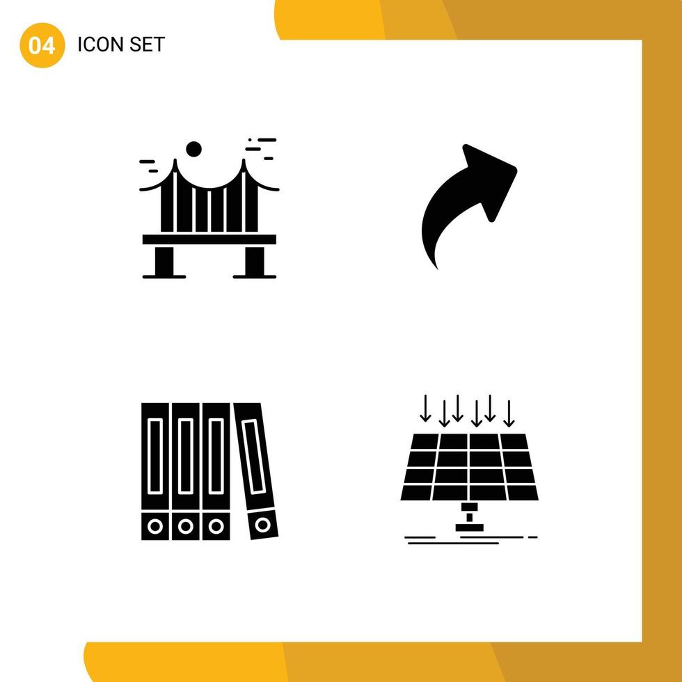 modern uppsättning av 4 fast glyfer pictograph av tvärs över mapp flod upp sol- redigerbar vektor design element