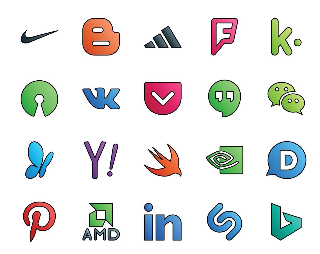 20 Social-Media-Icon-Packs, einschließlich Pinterest, NVIDIA-Hangouts, Swift, Yahoo vektor