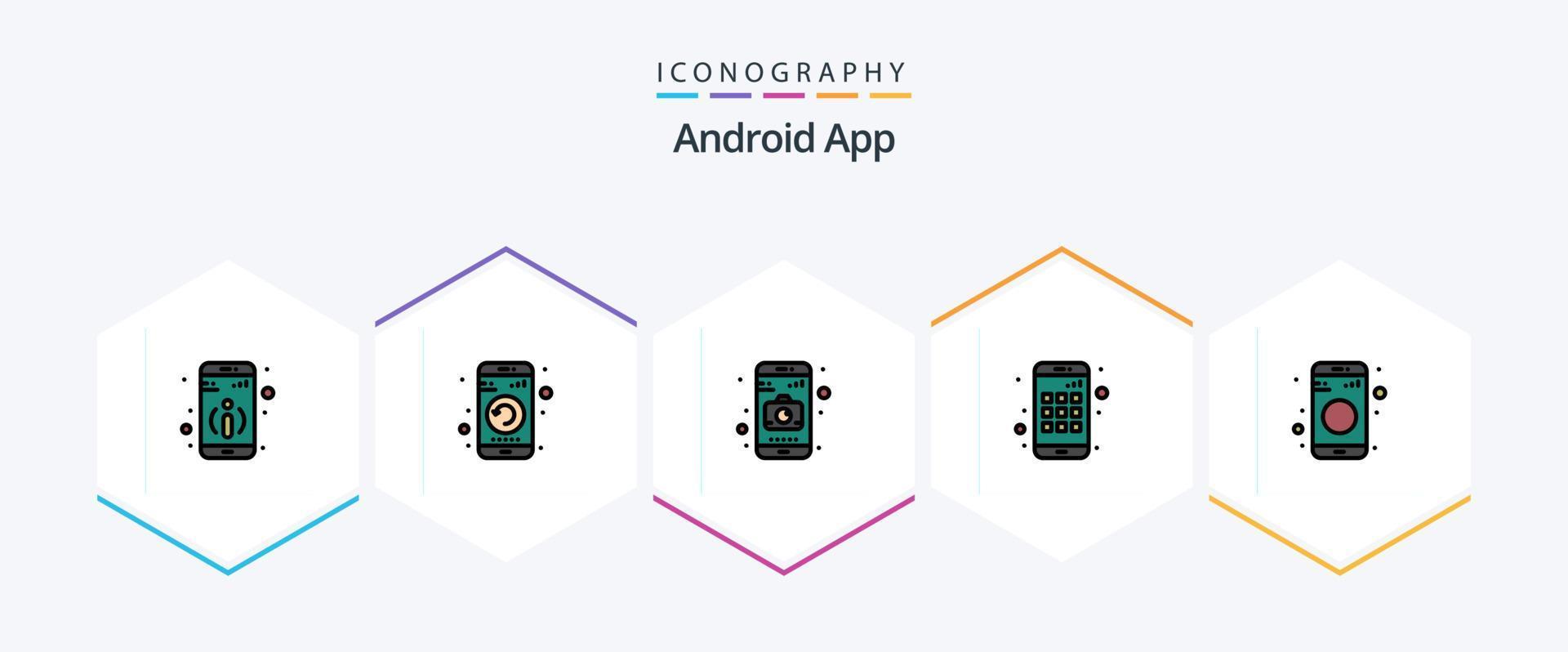 android app 25 fylld linje ikon packa Inklusive tecken. data. Ansökan. Blåtand. enhet vektor