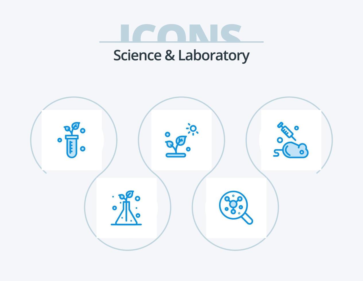 Wissenschaft blau Icon Pack 5 Icon Design. Maus. Experiment. Anlage. Sonne. Anlage vektor